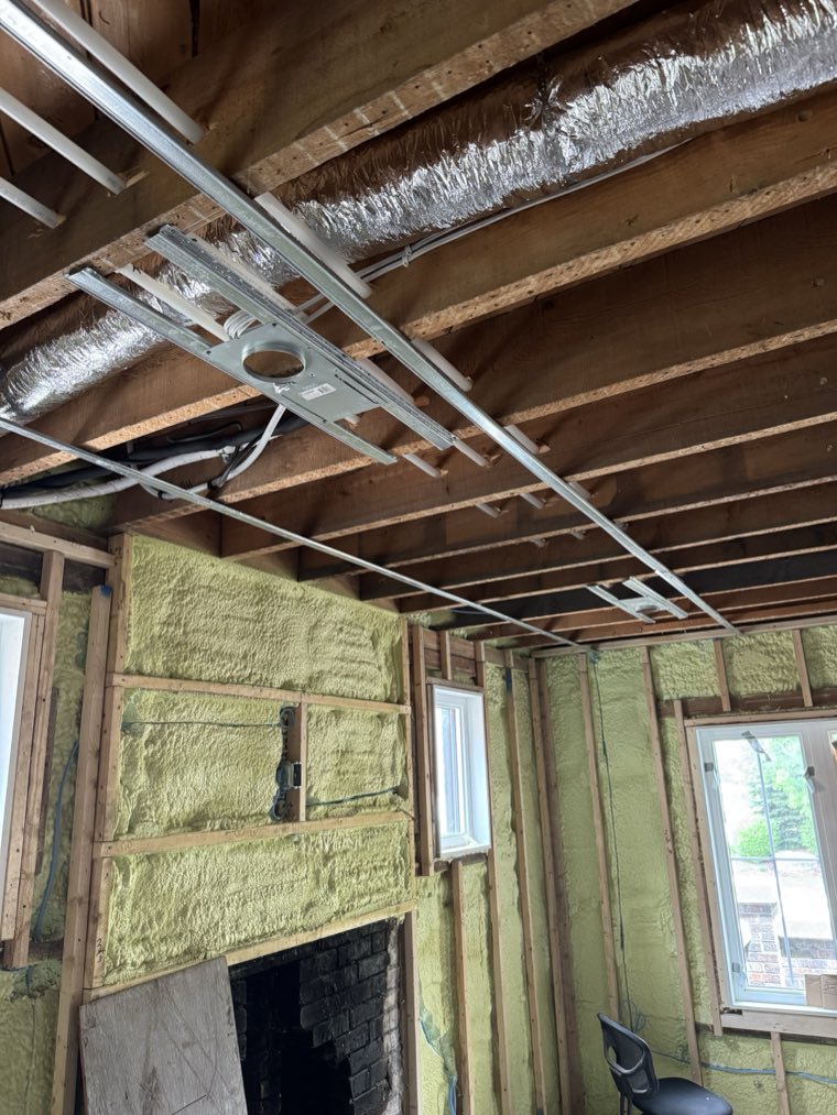 Insulated ducting and vent runs in an open ceiling
